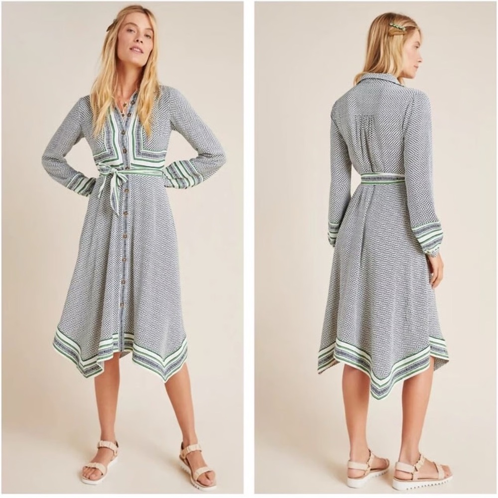 Anthropologie Chic Long Sleeve Patterned Dress